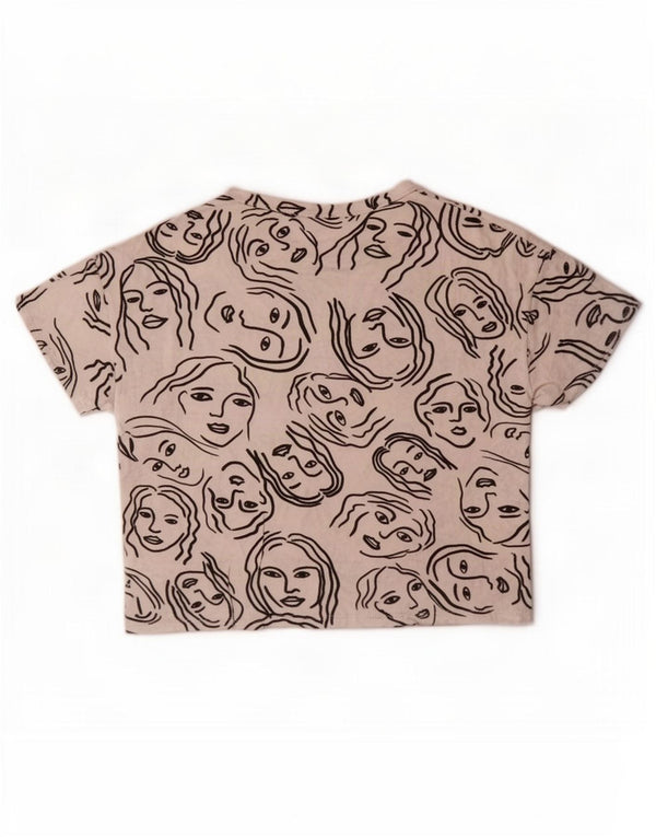 Zara Womens Crop Oversize Graphic T-Shirt Top UK 10 Petit Coton Blanc