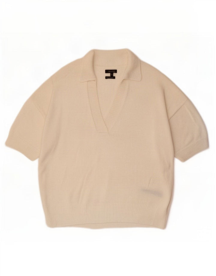 Massimo Dutti Pull col polo pour femme UK 16 Large Blanc