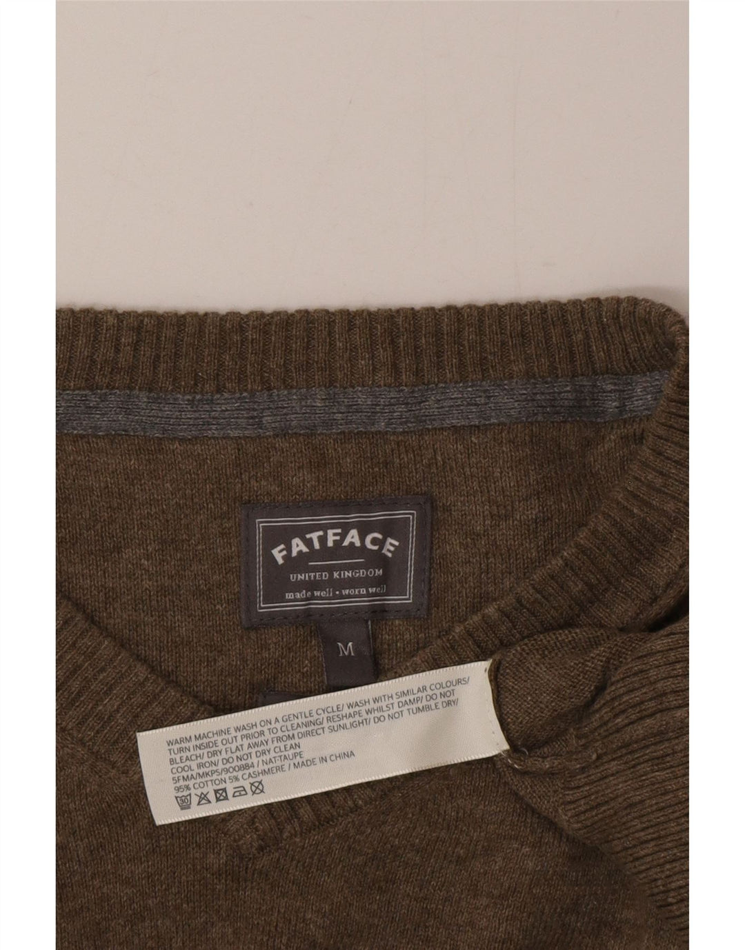Fat Face Pull Col V Homme Kaki Moyen Coton