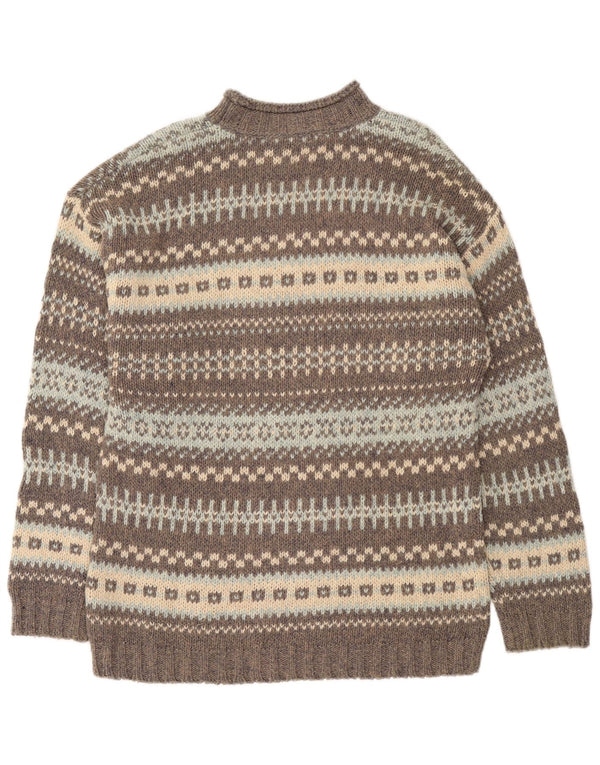 vintage Mens Turtle Neck Jumper Pull Grande Gris Fair Isle Laine