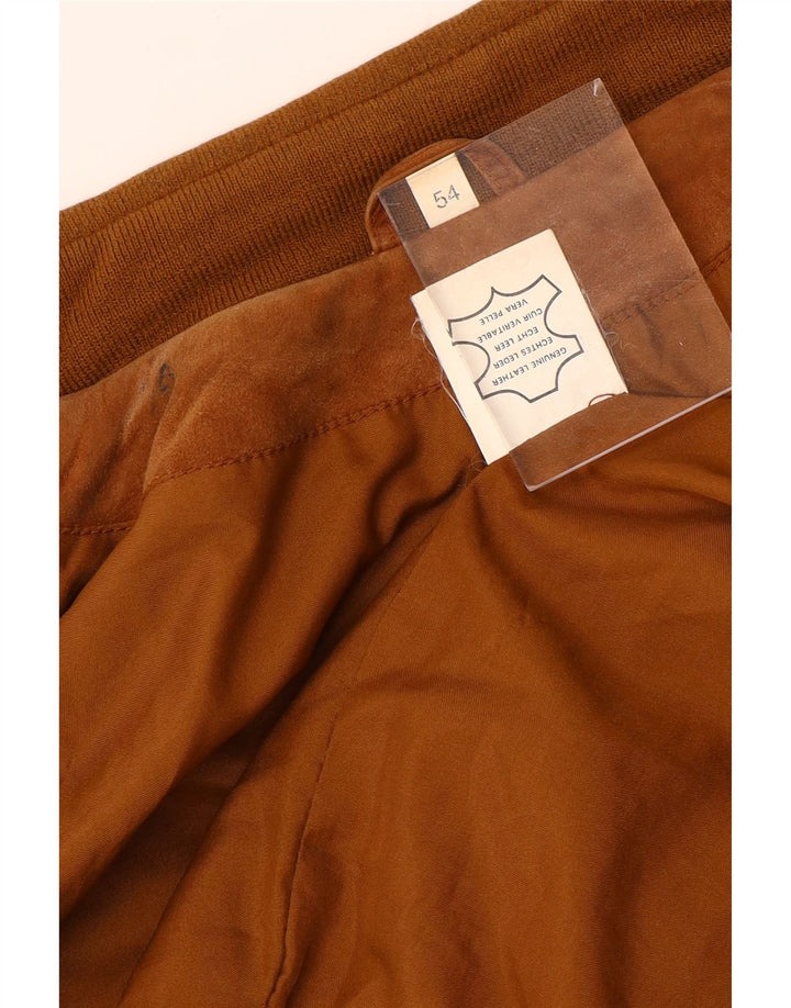 VINTAGE Veste Bomber En Daim Homme IT 54 2XL Cuir Beige