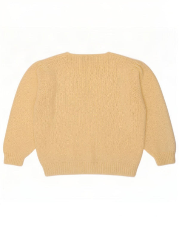 vintage Femmes Bateau Cou Jumper Pull EU 46/48 XL Jaune Floral Acrylique