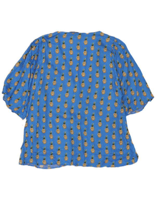 Zara Chemisier à manches 3/4 à motif abstrait pour femme UK 18 XL Bleu Viscose