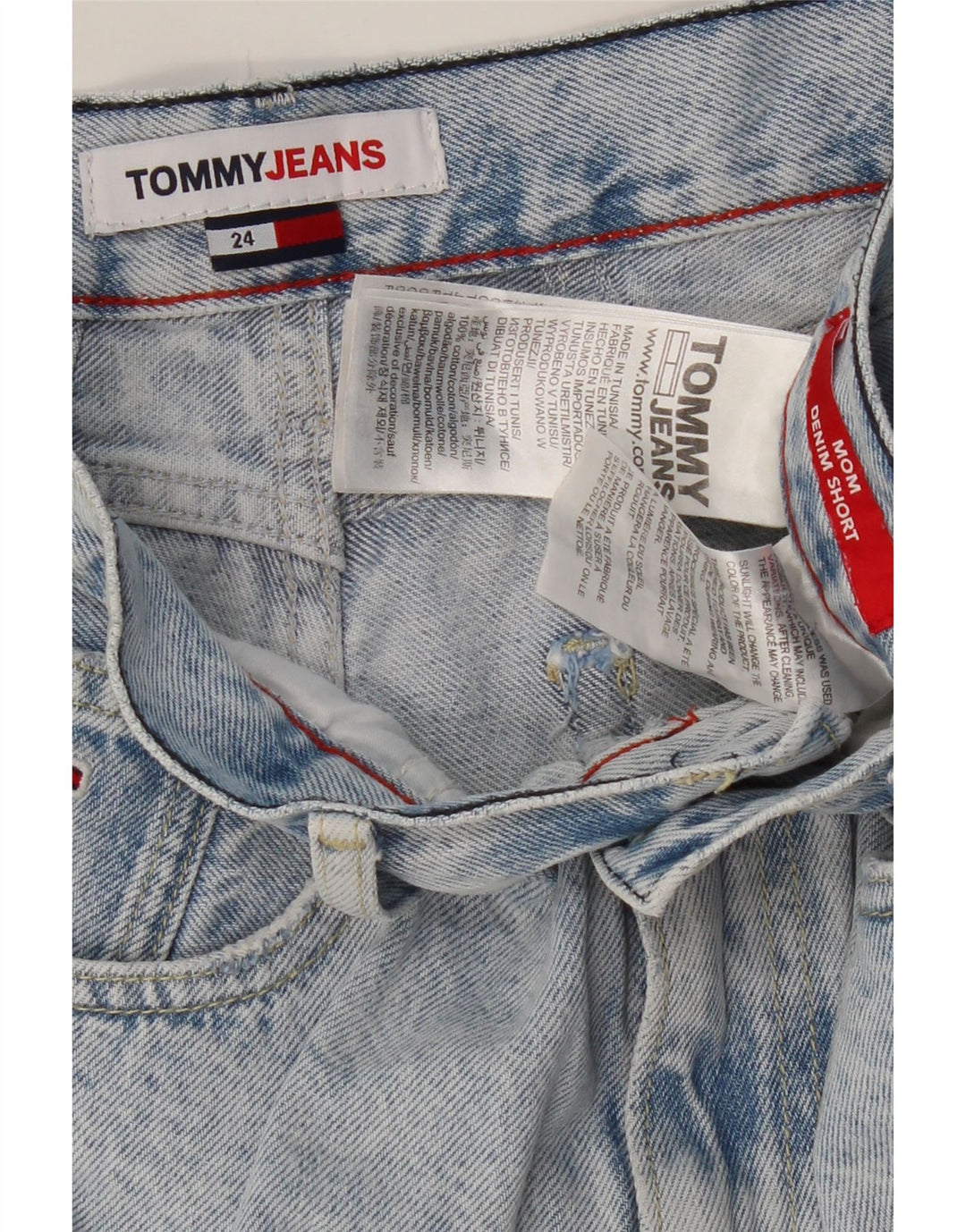 TOMMY HILFIGER Short en jean taille haute pour femme Mom Distressed W24 XS Bleu
