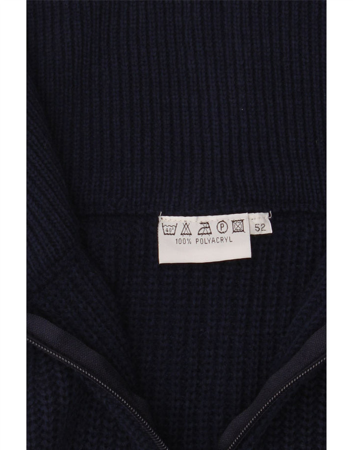 vintage Mens Zip Neck Jumper Sweater IT 52 Grand Bleu Marine Polyacrylique