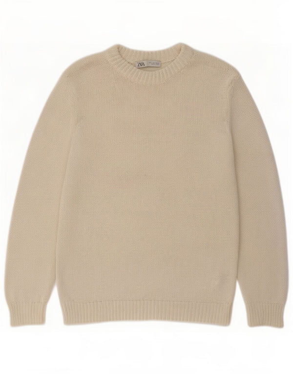 Zara Pull surdimensionné à col rond pour femme UK 10 Small Blanc cassé