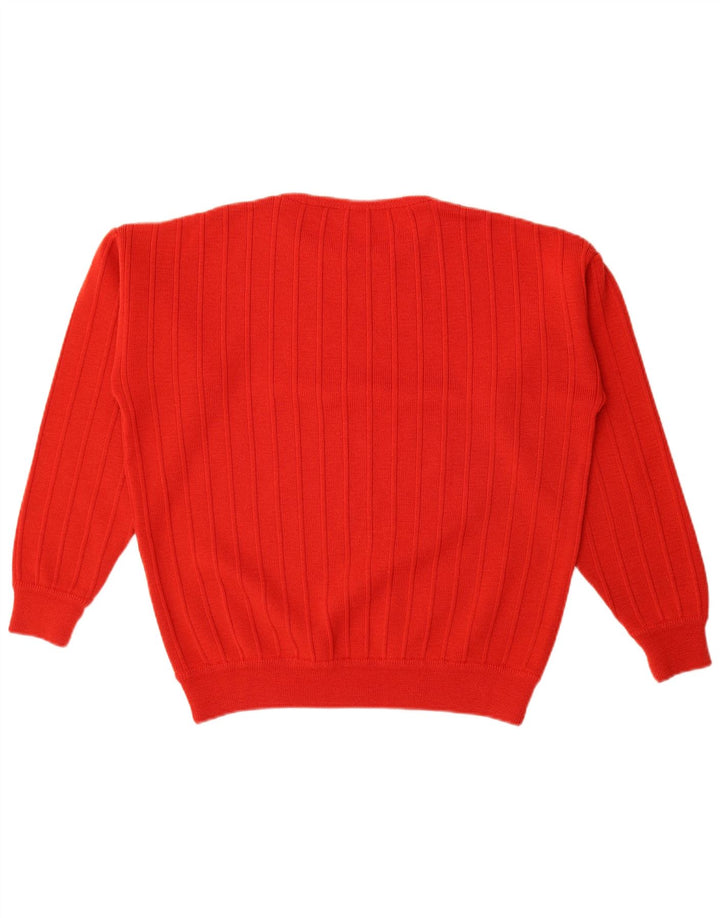 vintage Femmes Oversize Crew Neck Jumper Pull UK 14 Moyen Rouge Rayé