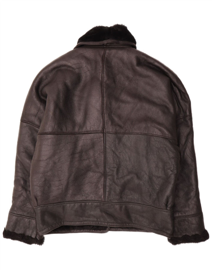 VINTAGE Veste en peau de mouton surdimensionnée pour femme UK 18 XL Peau de mouton noire