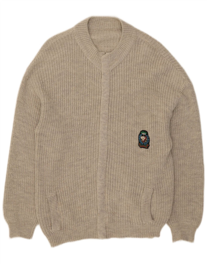 vintage Mens Cardigan Pull Moyen Gris Acrylique