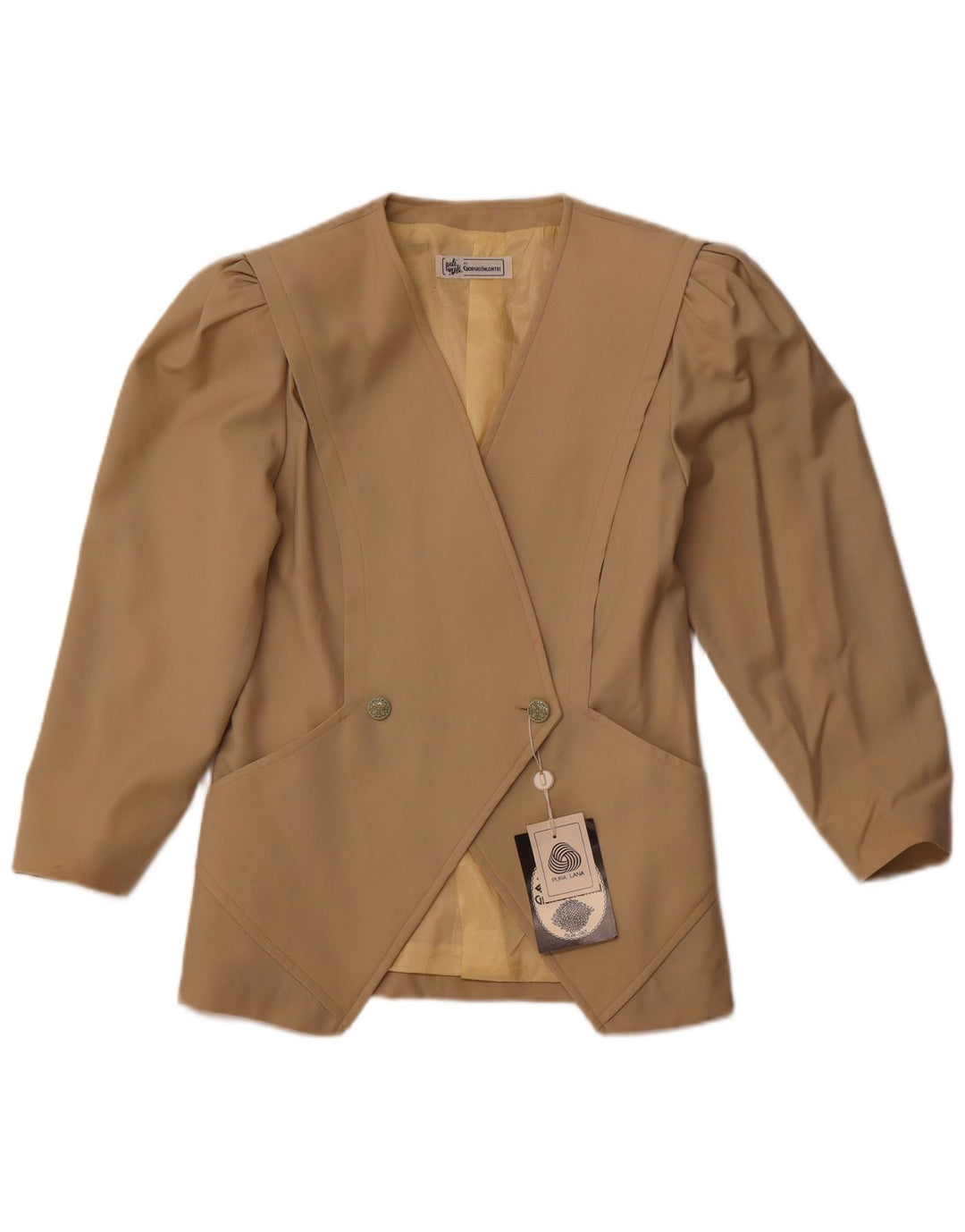 VINTAGE Veste Blazer Double Boutonnage Femme IT 44 Laine Beige Moyen