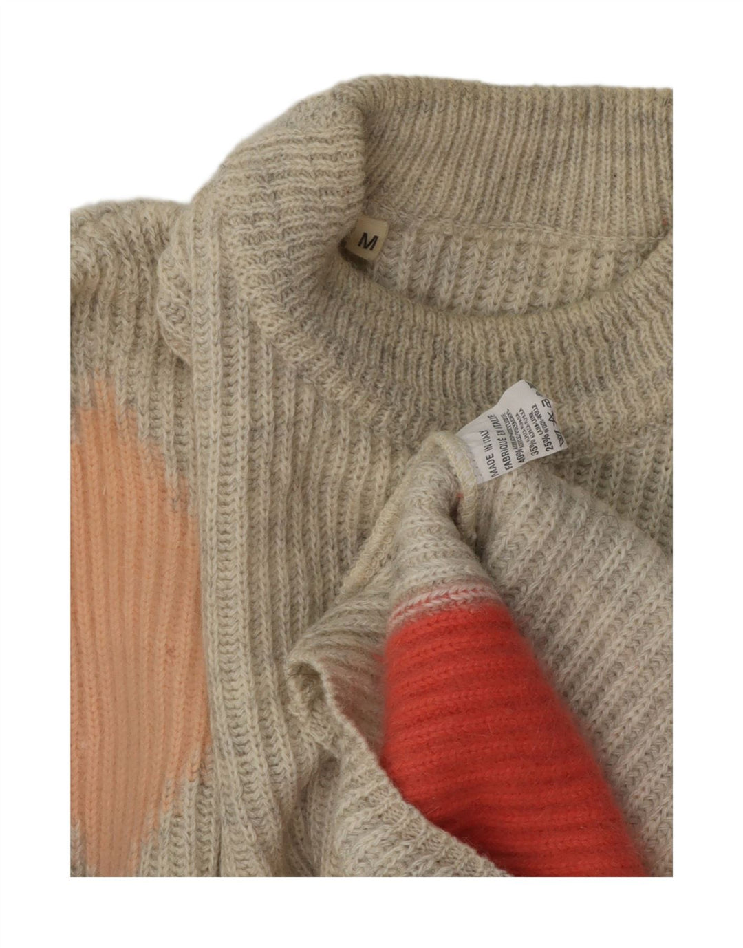 vintage Mens Turtle Neck Jumper Pull Moyen Gris Géométrique Acrylique