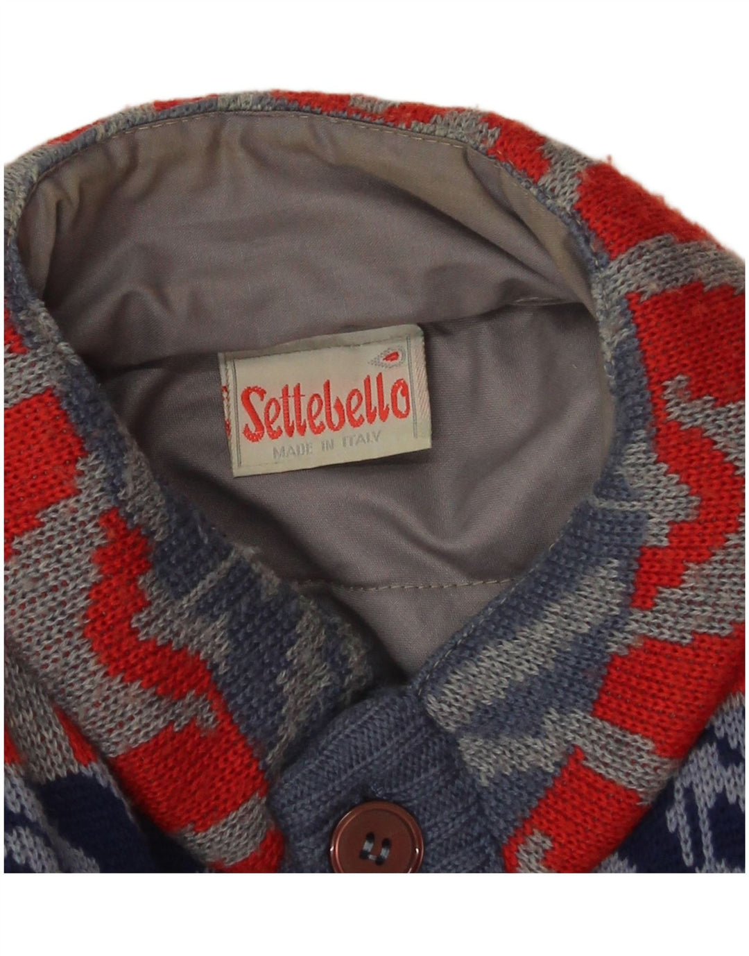 Settebello Cardigan Homme Pull Large Bleu Géométrique Laine
