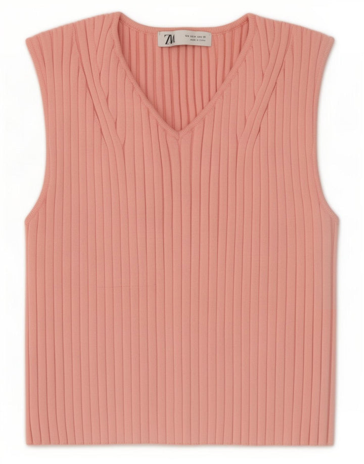 Zara Womens Crop Vest Top UK 12 Polyester Rose Moyen