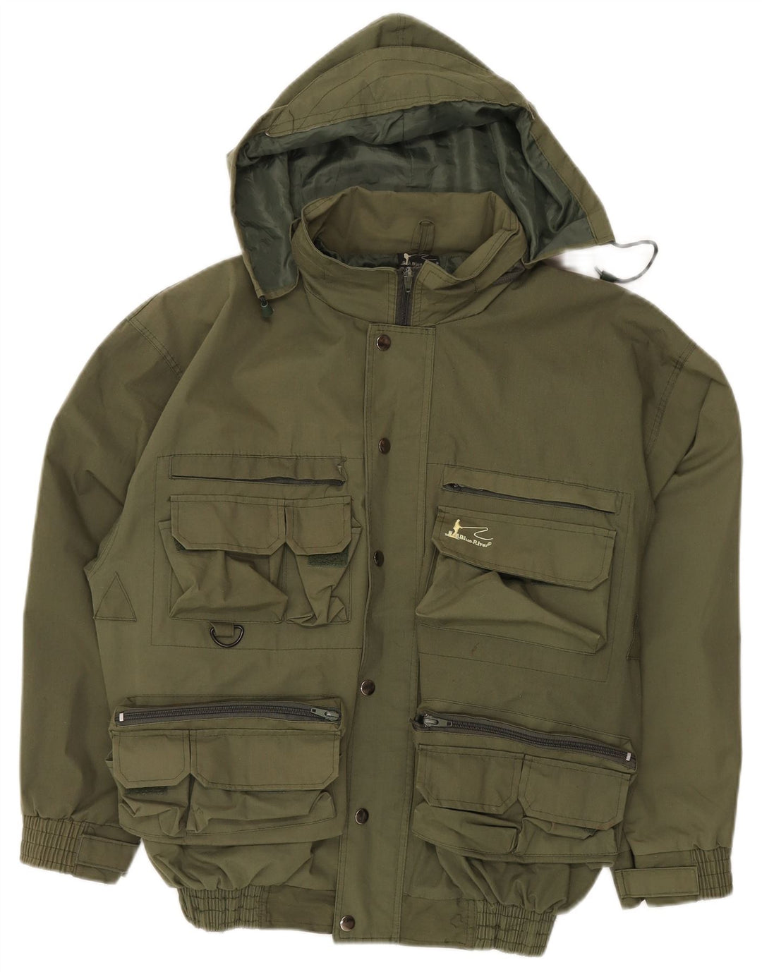 VINTAGE Veste utilitaire à capuche pour hommes UK 38 Polyester kaki moyen