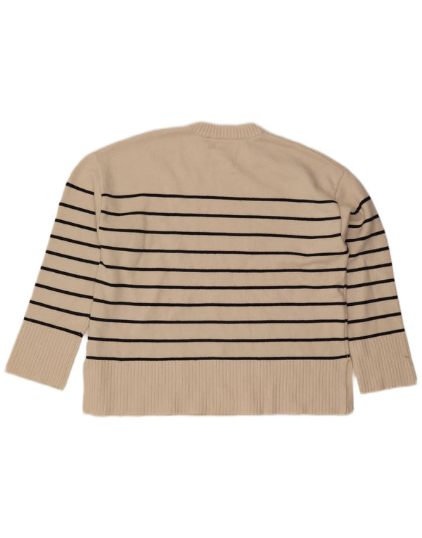 Zara Pull à col rond pour femme UK 14 Medium Off White Rayé Viscose