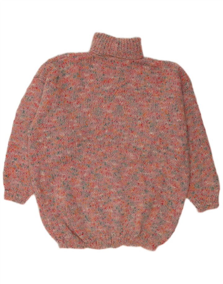 VINTAGE Femmes Surdimensionné Col Roulé Pull Pull UK 20 2XL Rose Moucheté