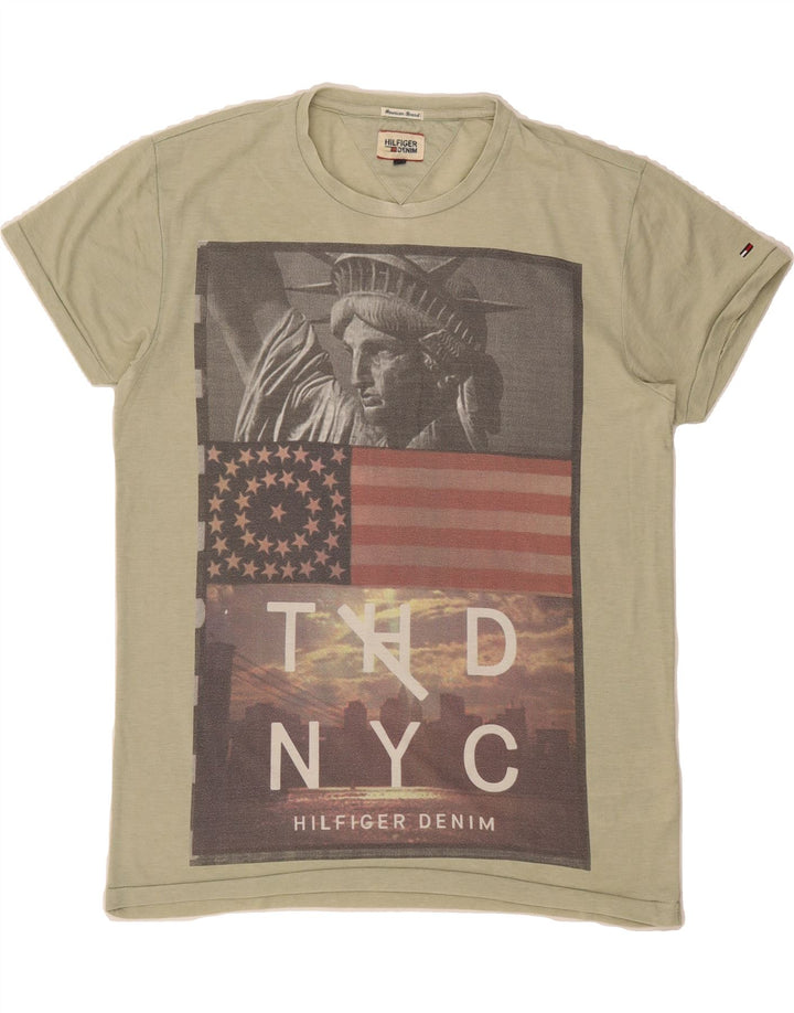 TOMMY HILFIGER Mens Graphic T-Shirt Top Medium Grey Polyester Vintage Tommy Hilfiger and Second-Hand Tommy Hilfiger from Messina Hembry 
