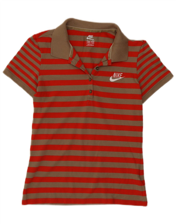 Polo Nike Femme UK 10/12 Rayé Rouge Moyen