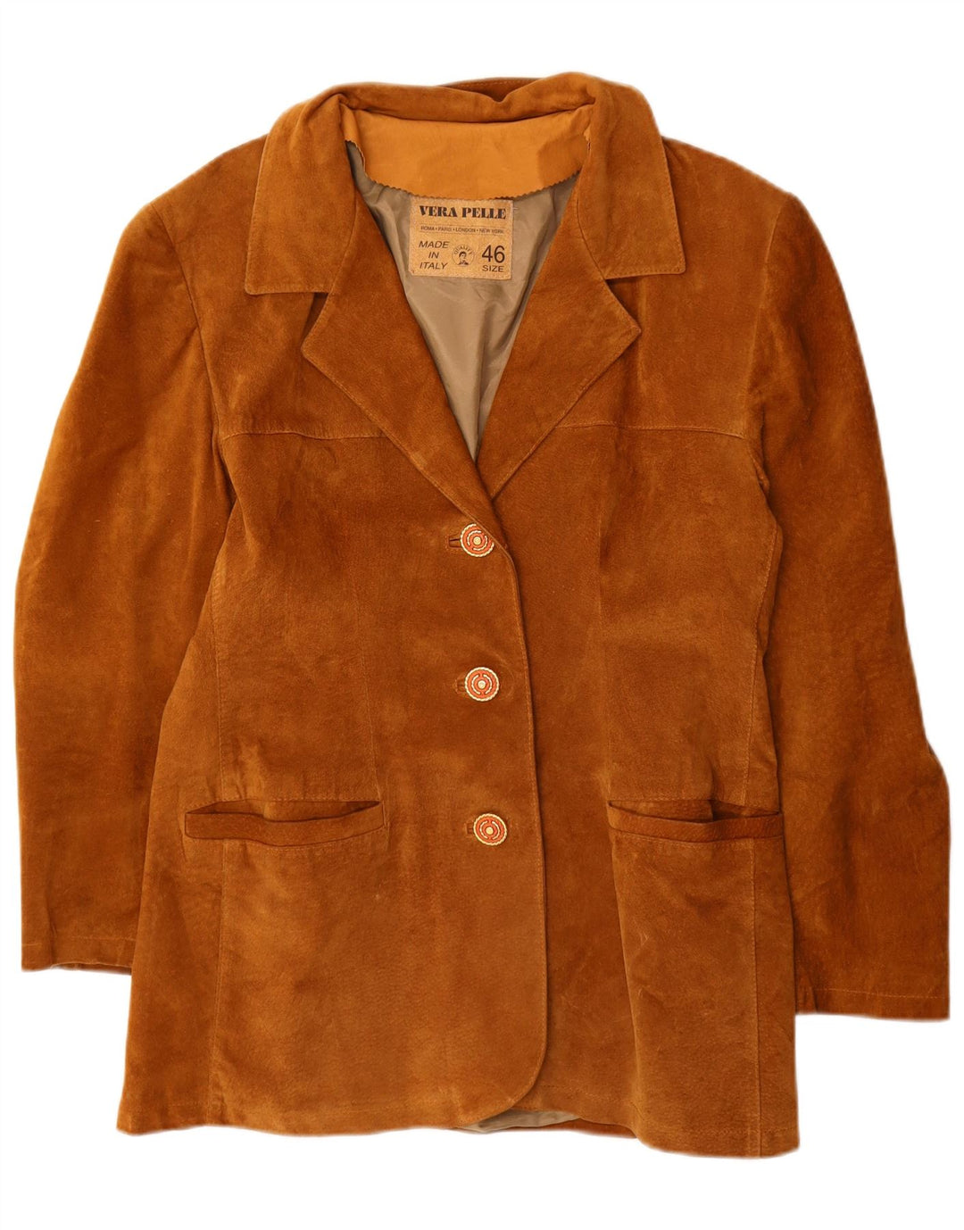 VINTAGE Veste blazer en daim à 3 boutons pour femme IT 46 Grand cuir marron