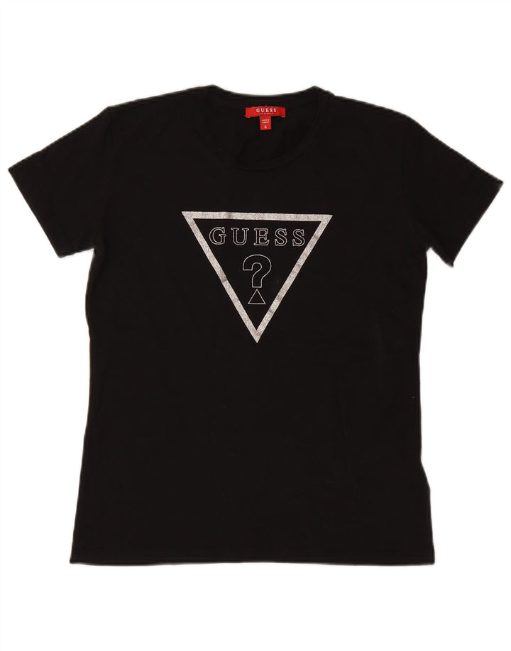 GUESS T-shirt graphique pour femme UK 12 en coton noir moyen