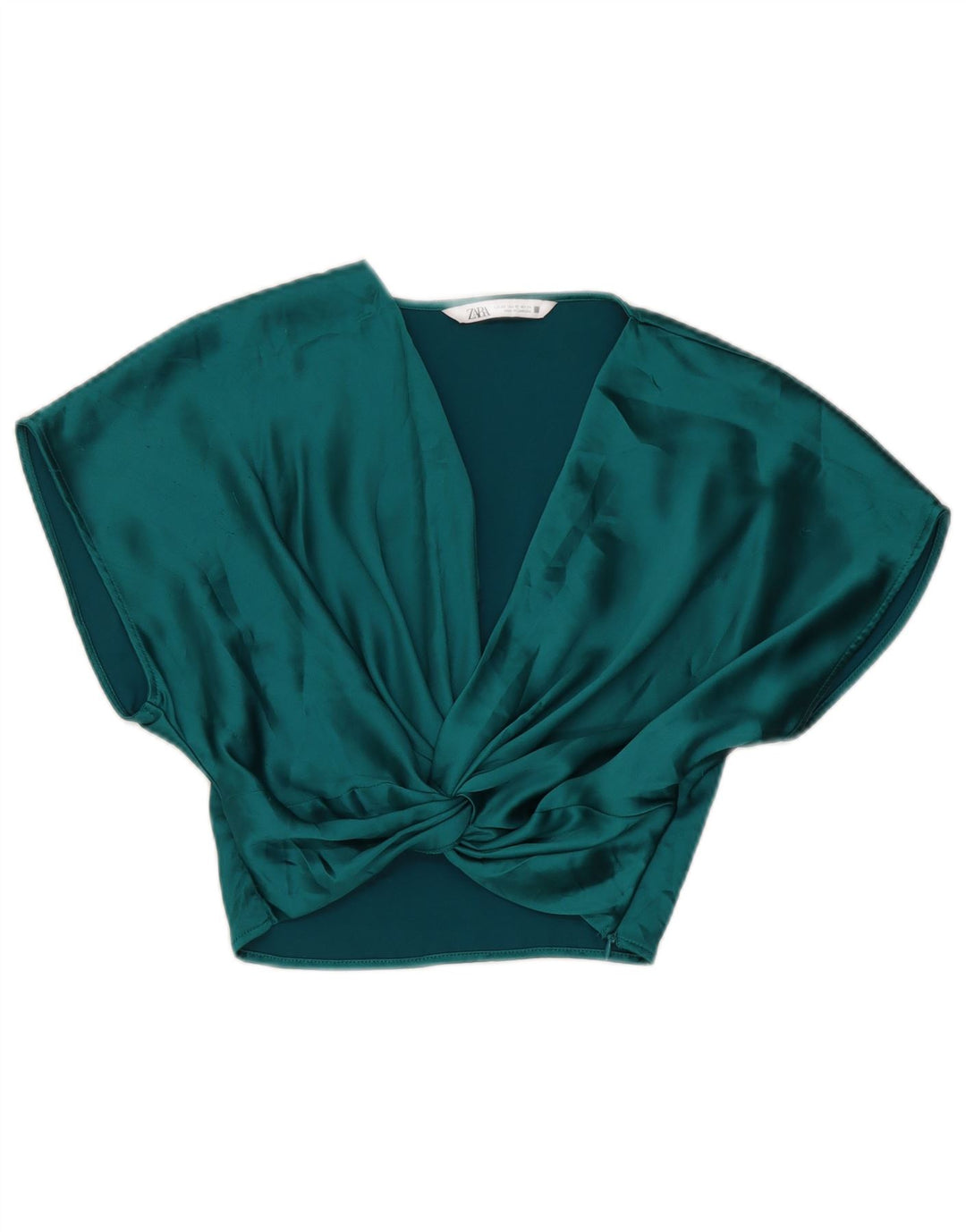 Zara Femmes Crop Blouse Top UK 6 XS Vert Polyester