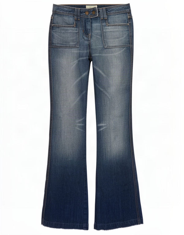 Benetton Jean bootcut délavé à l'acide pour femme IT 40 Small W30 L34 Bleu Coton