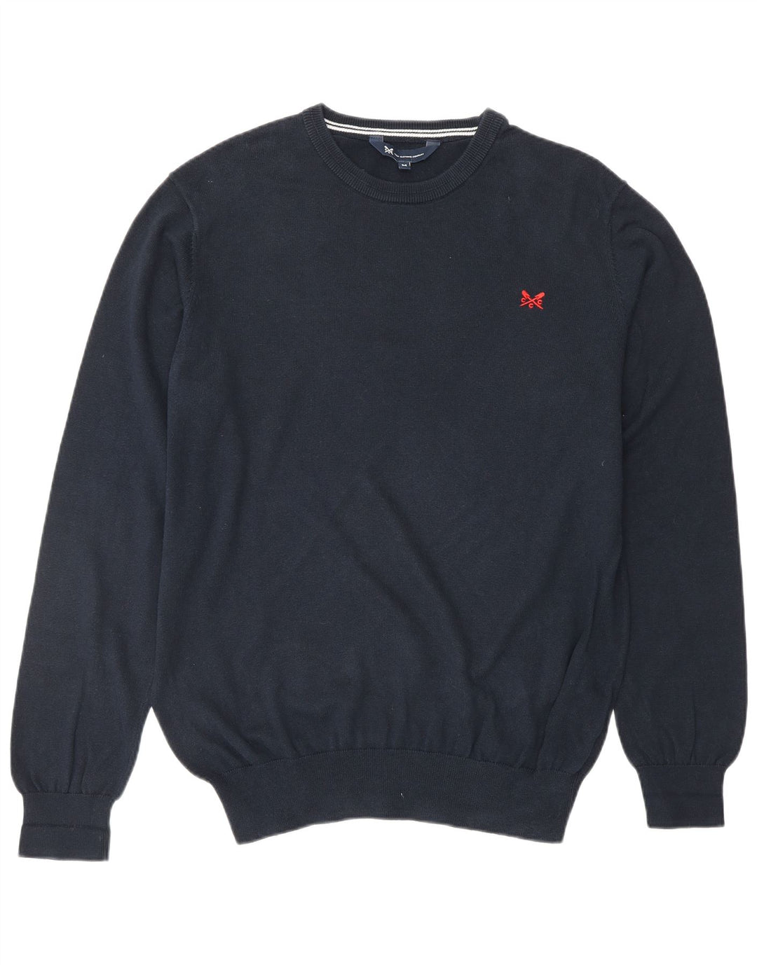 CREW CLOTHING Pull col rond homme en coton bleu marine moyen