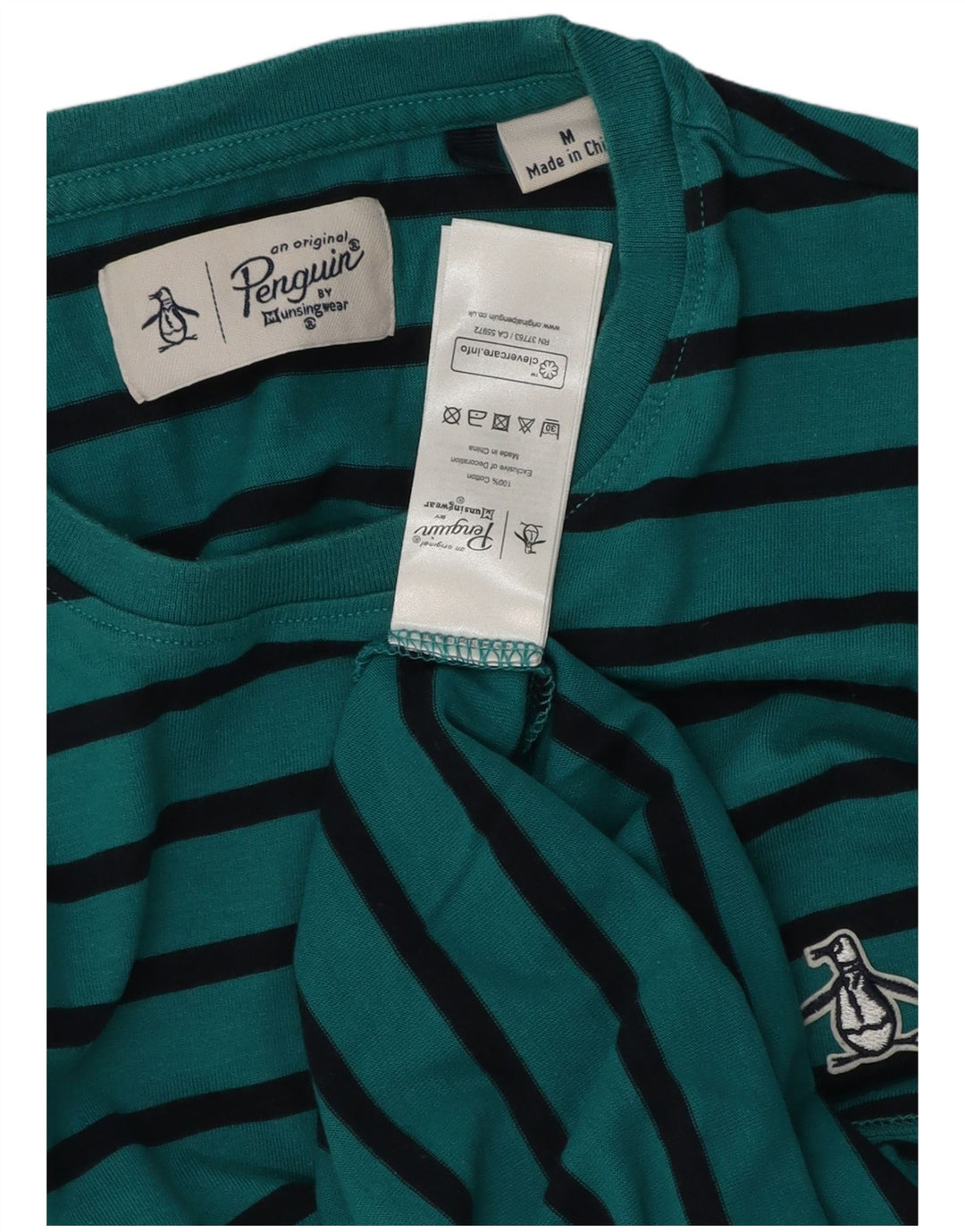 Penguin T-Shirt Homme Vert Moyen Rayé Coton