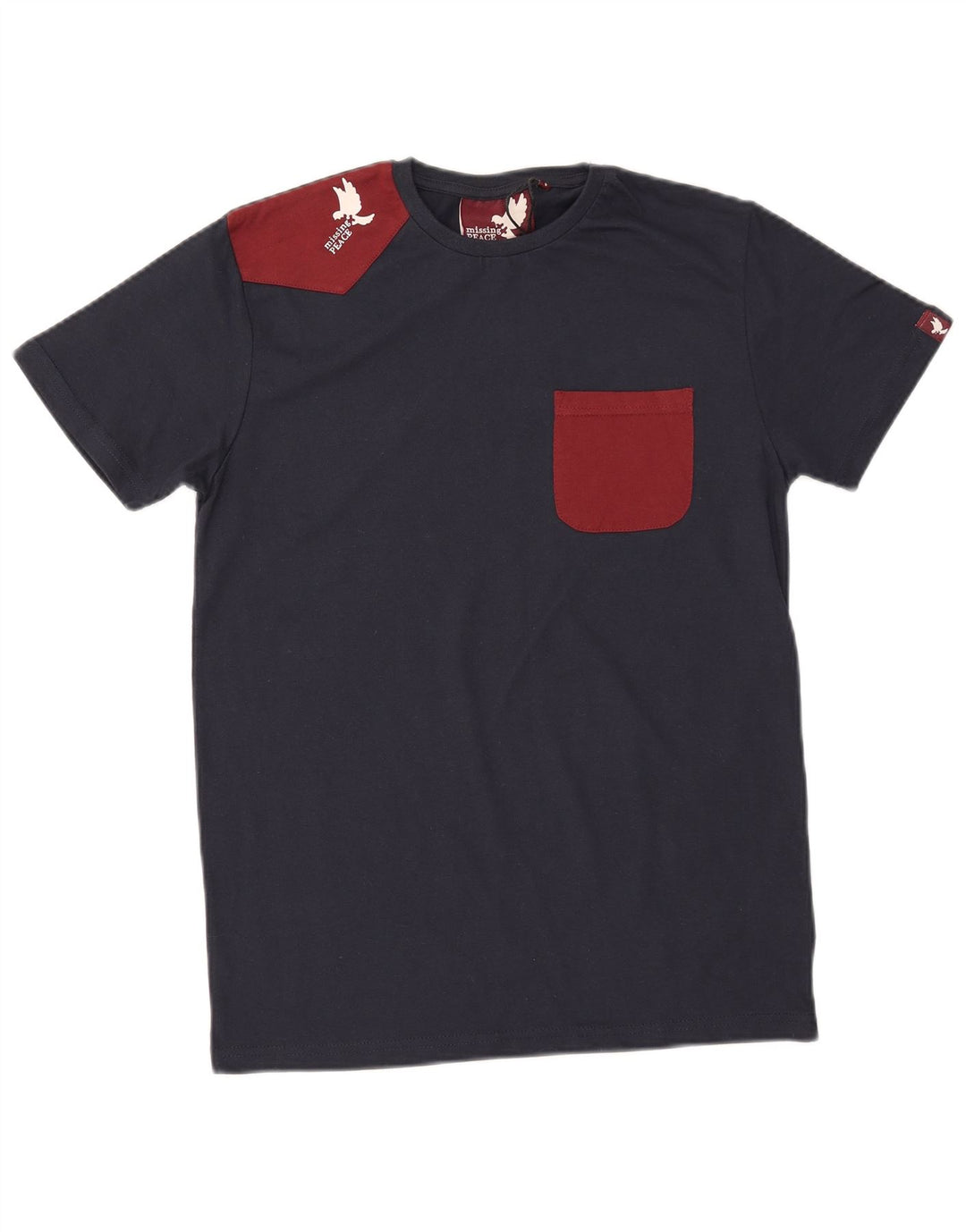 MISSING PEACE T-Shirt Graphique Homme Petit Bleu Marine Colorblock Coton