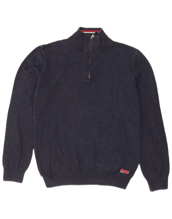 Superdry Pull Col Zippé Homme Bleu Marine Moyen Coton