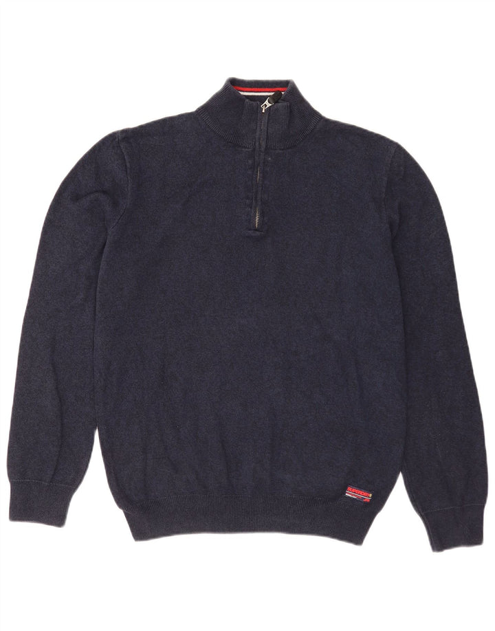 Superdry Pull Col Zippé Homme Bleu Marine Moyen Coton
