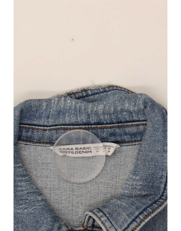 Zara Womens Crop Denim Jacket UK 12 Bleu Moyen Coton