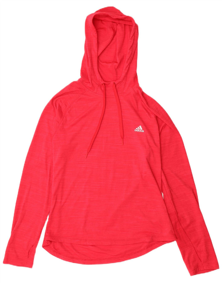 ADIDAS Femmes Climalite Haut à capuche à manches longues UK 16/18 Grand Rouge Moucheté