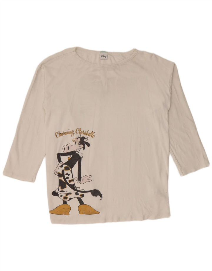 Benetton Femme Disney Haut Graphique Oversize Manches Longues UK 12 Blanc Moyen