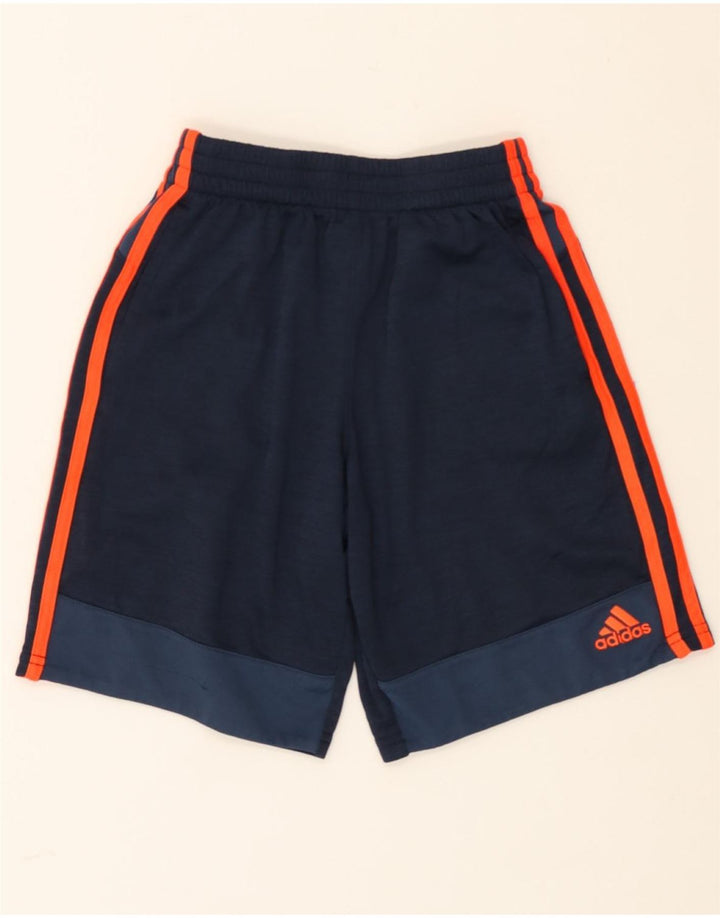 ADIDAS Boys Sport Shorts 7-8 Years Medium Navy Blue Colourblock Polyester Vintage Adidas and Second-Hand Adidas from Messina Hembry 