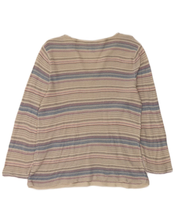 Ralph Lauren Haut Femme Manches 3/4 UK 14 Grand Coton Rayé Gris