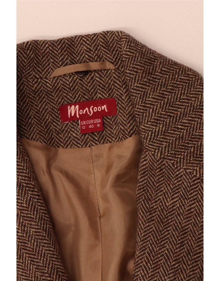 Monsoon Veste blazer à 2 boutons pour femme UK 12 en laine à chevrons marron moyen