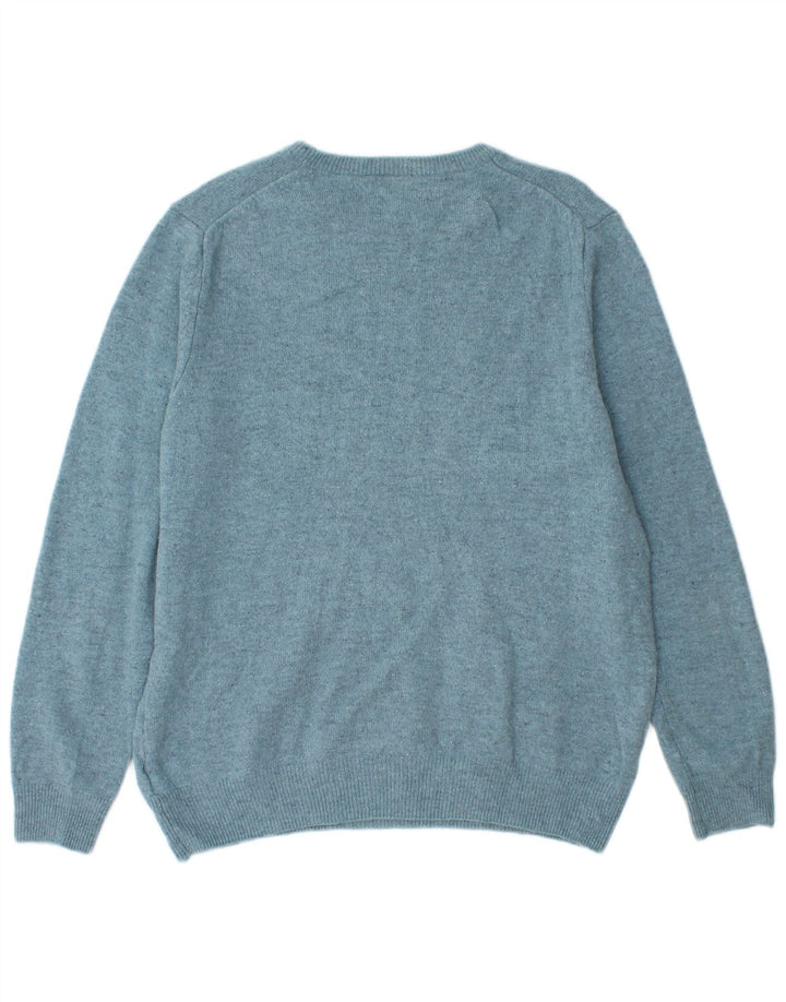 Marks & Spencer Pull à col rond pour homme en laine vierge bleue