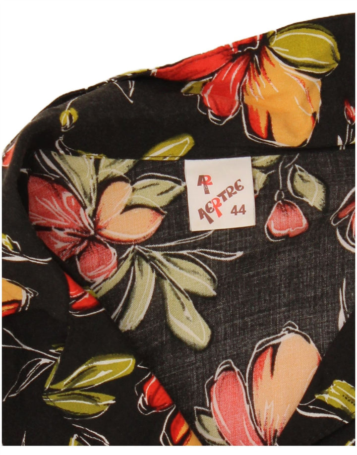 Chemise à manches courtes femme vintage IT 44 Medium Black Floral