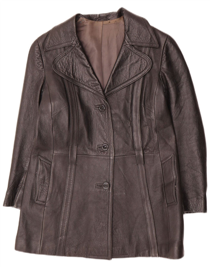 Veste en cuir femme vintage UK 14 Noir Moyen