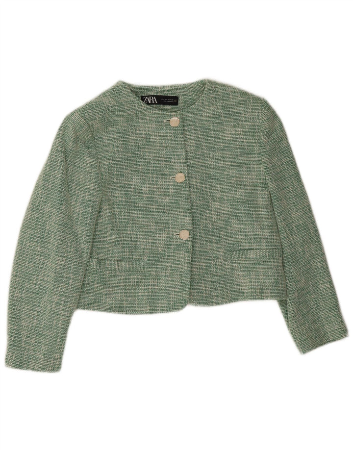 Zara Veste blazer courte à 3 boutons pour femme UK 14 en acétate vert moyen