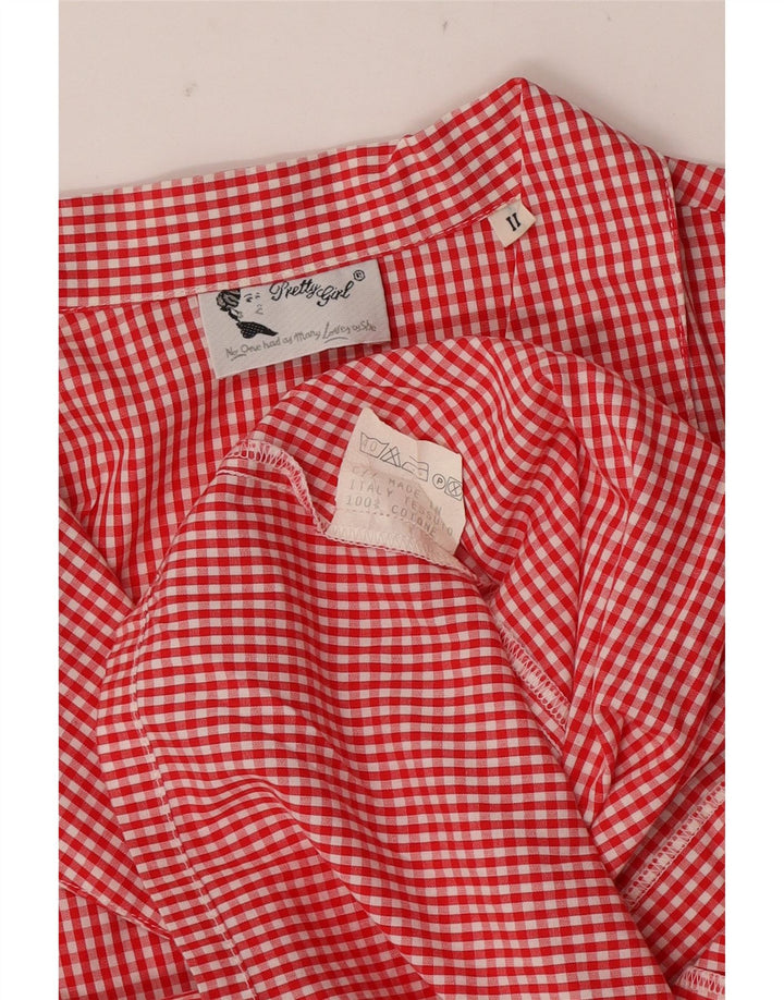 VINTAGE Chemise Femme UK 16 Grand Coton Vichy Rouge