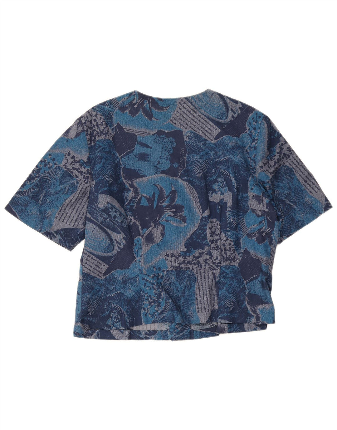 vintage Femmes Graphique Chemise À Manches Courtes Blouse UK 14 Bleu Moyen