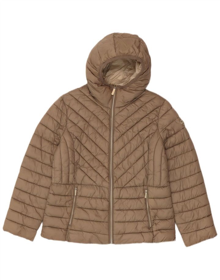 Michael Kors Veste matelassée à capuche pour femme UK 16 Large Marron Nylon