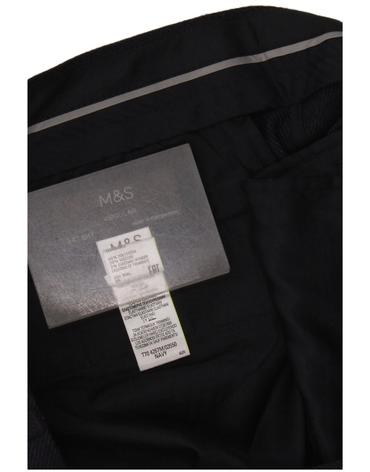Marks & Spencer Pantalon de Costume Droit Homme W34 L29 Bleu Marine Polyester