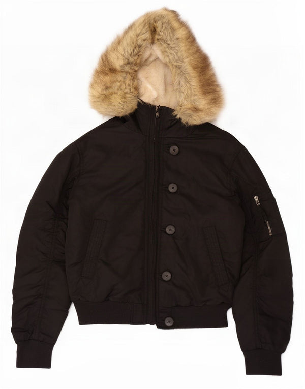 Jack Wills Veste Sherpa surdimensionnée à capuche pour femme UK 6 XS Noir Polyester
