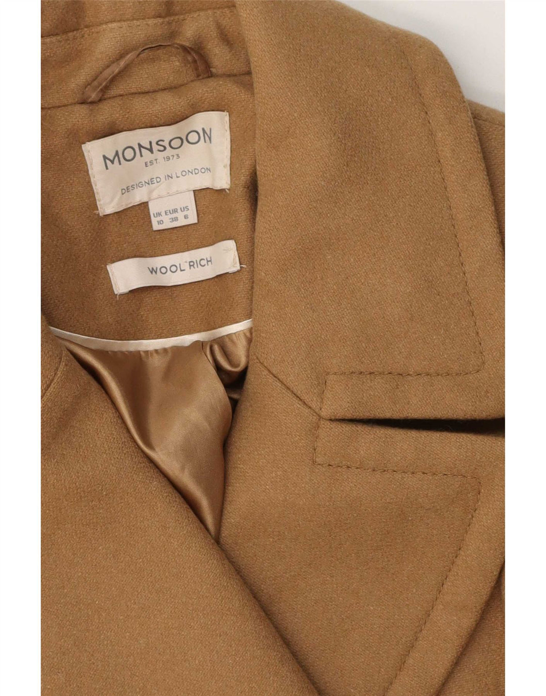 Monsoon Caban Femme UK 10 Petite Laine Marron