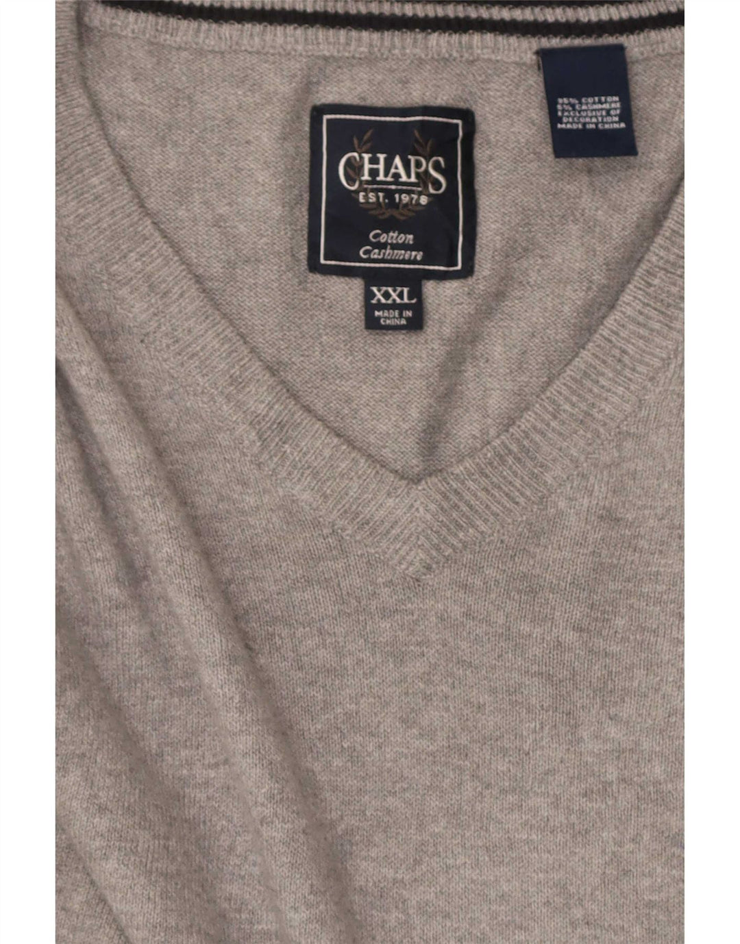 Chaps Pull col V pour homme 2XL Gris Coton
