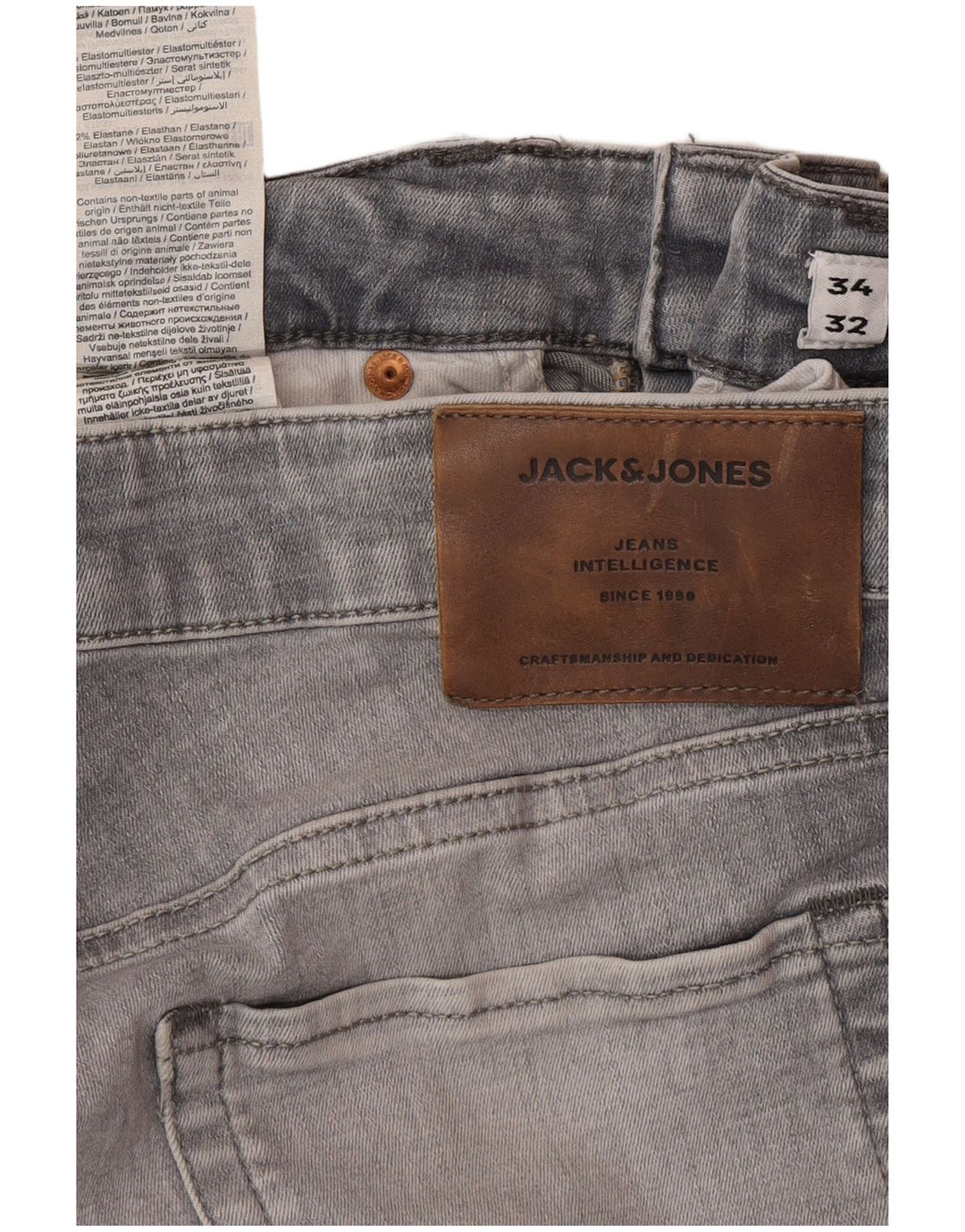 JACK & JONES Jean Slim Homme W34 L32 Gris Coton