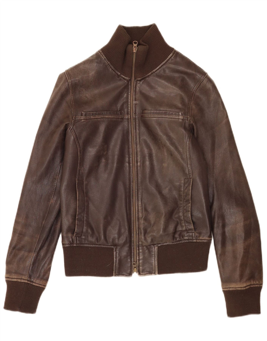 Sisley Veste en cuir bomber pour femme UK 6 XS Cuir marron